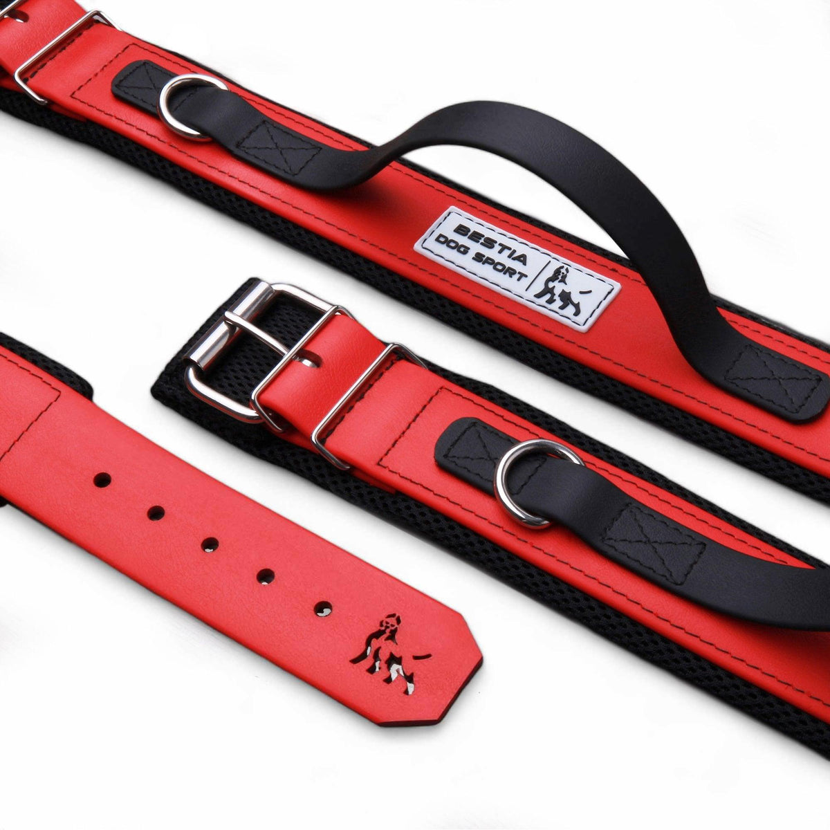 PawPura™ x Bestia Padded Leather & Tactical Dog Collar (Red)