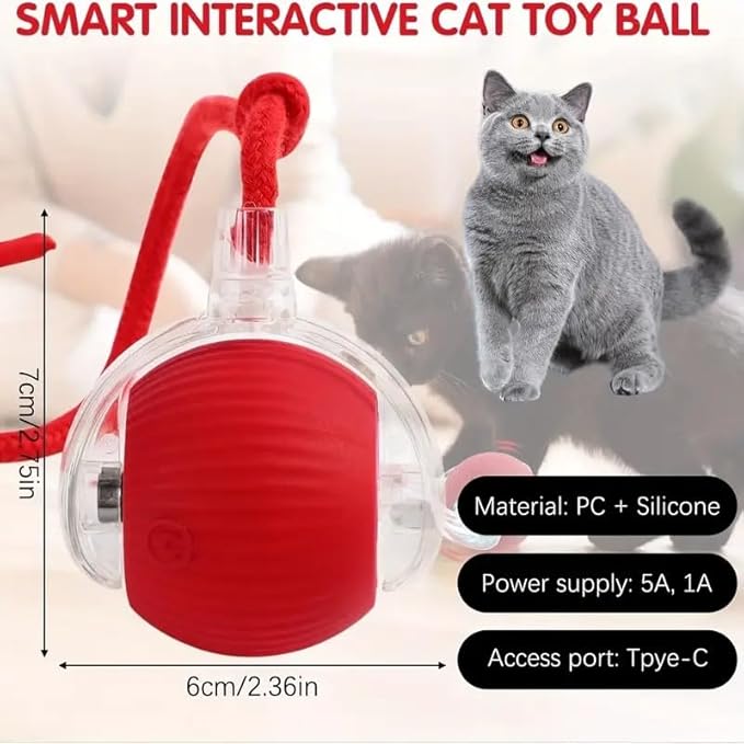 Cat Toy - Cat Toys for Indoor Cats Smart Chewy Viral Rolling Ball with Tail, Bird Sound, USB Rechargeable Automatic Rotating Ball