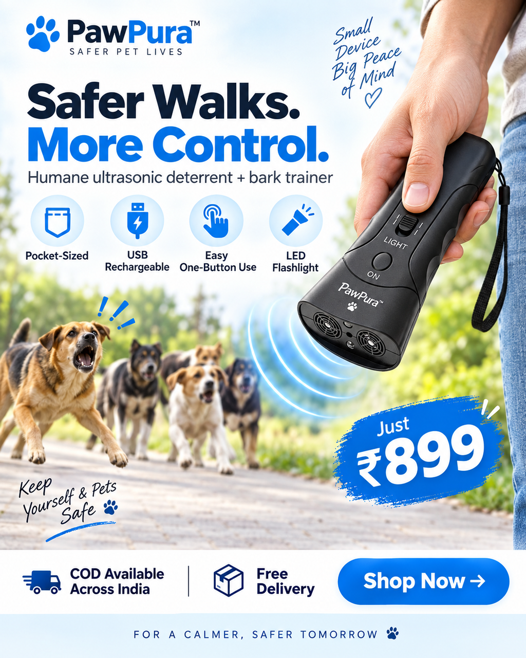 PawPura SafeWalk Ultrasonic Dog Deterrent & Bark Trainer – product photo