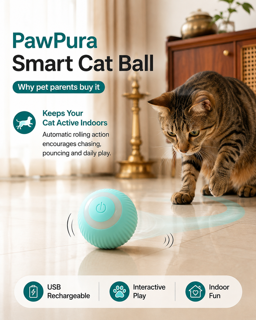 PawPura PlayRoll Smart Cat Ball – product photo