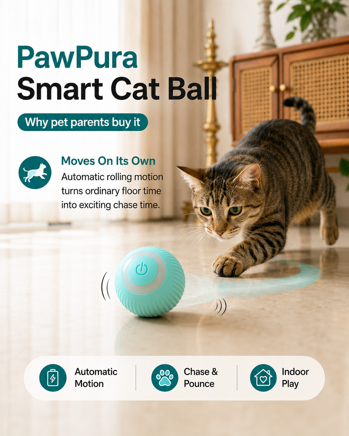 PawPura PlayRoll Smart Cat Ball – product photo