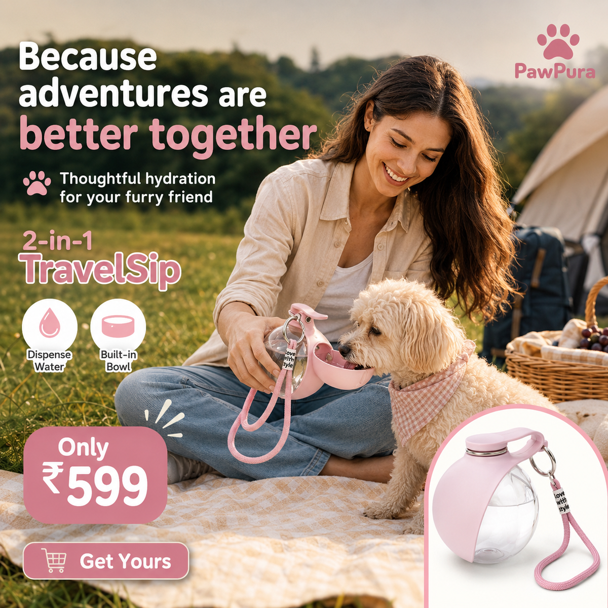 PawPura TravelSip Portable Dog Water Bottle – product photo