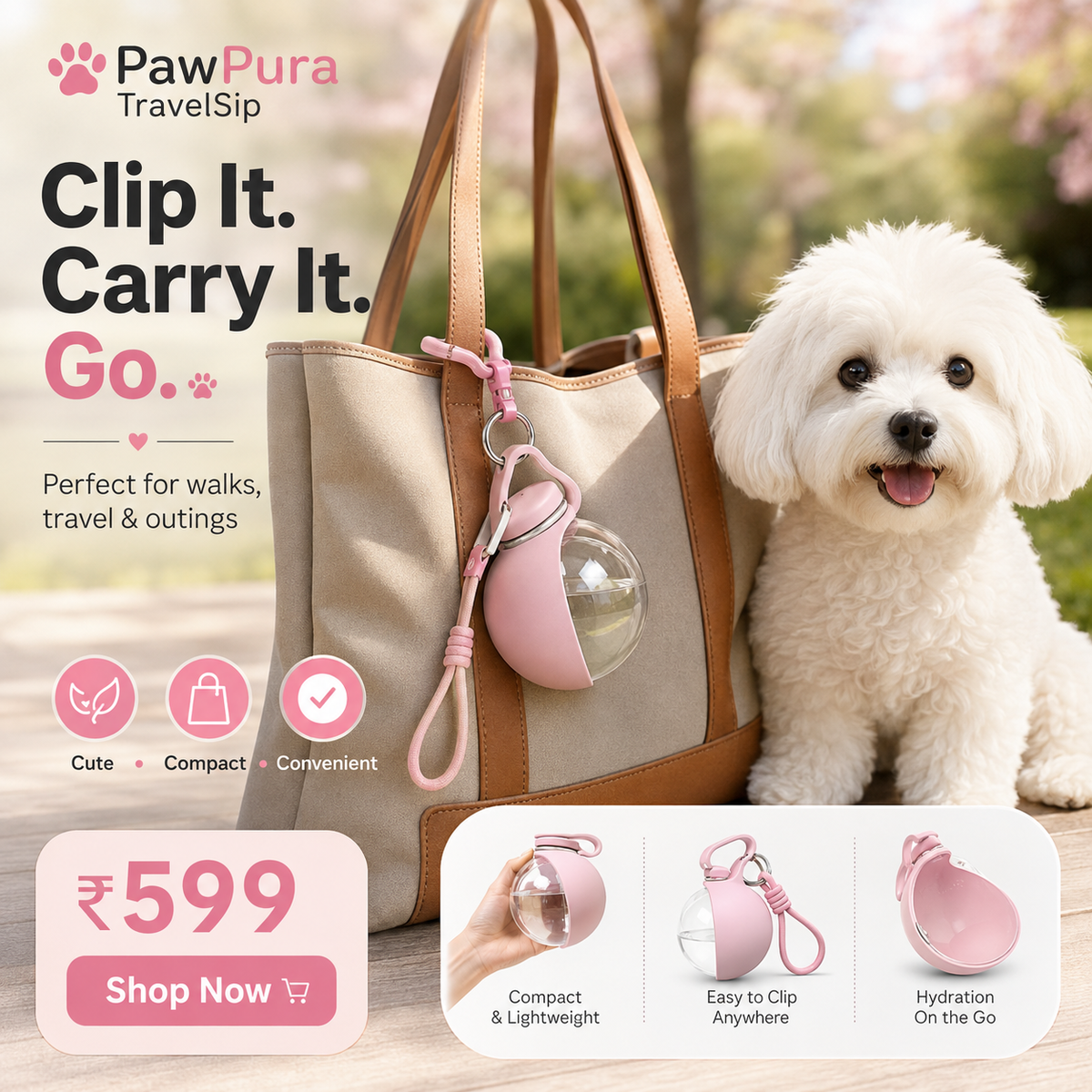 PawPura TravelSip Portable Dog Water Bottle – product photo