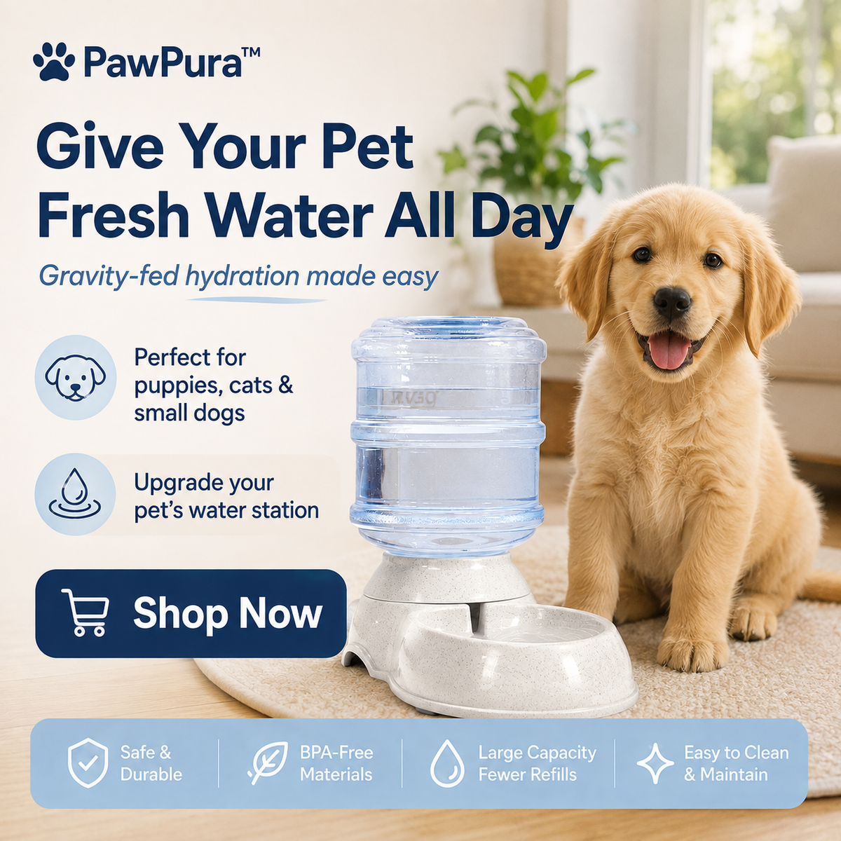 PawPura FreshFlow 3.5L Pet Water Dispenser – product photo