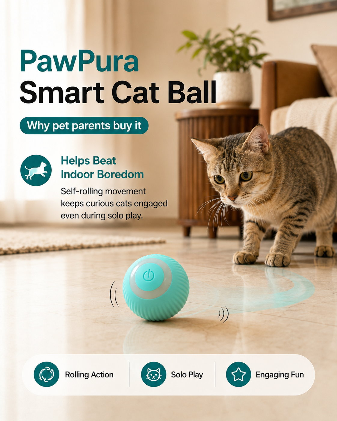PawPura PlayRoll Smart Cat Ball – product photo