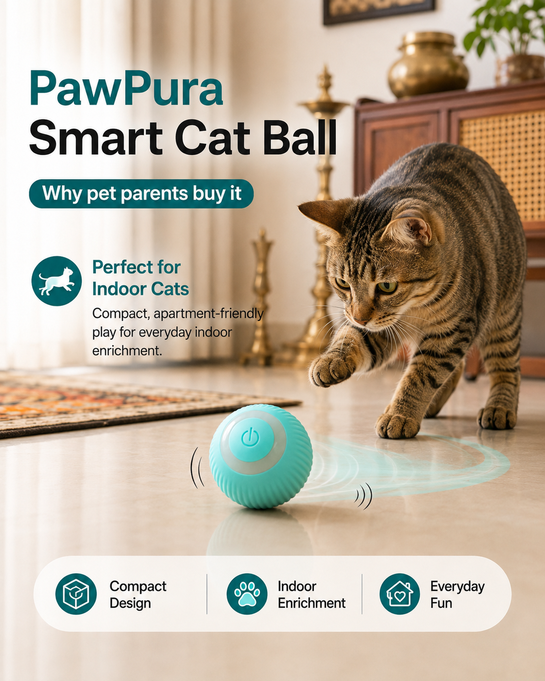 PawPura PlayRoll Smart Cat Ball – product photo